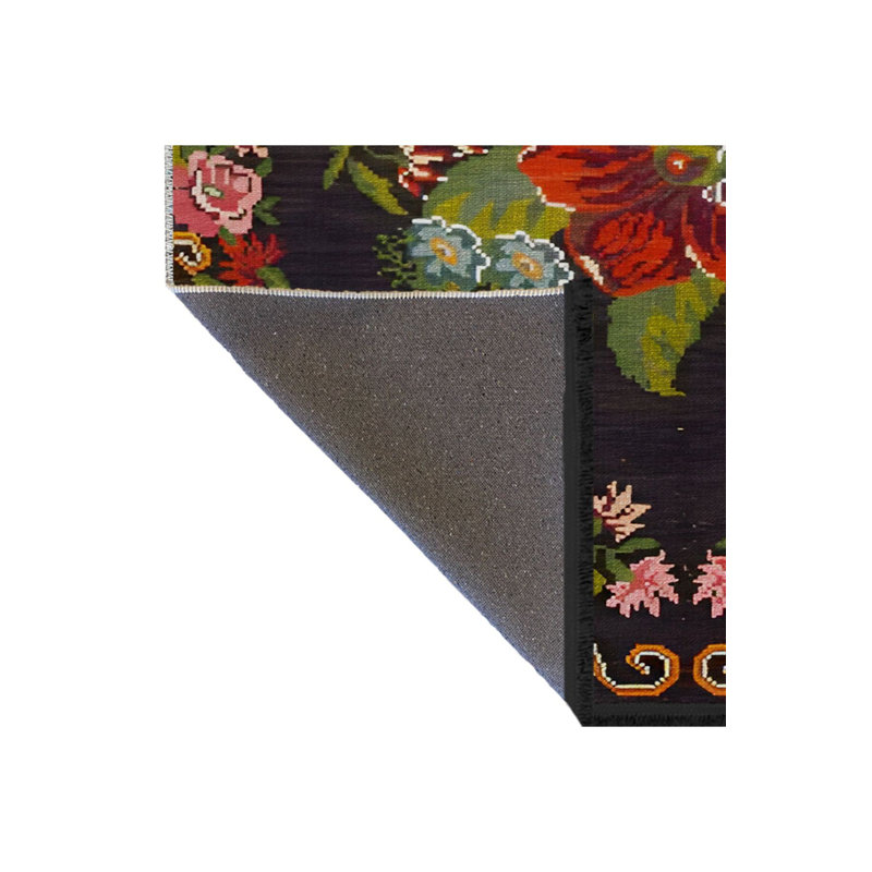 Tapis multicolore à motif floral rose moyen lavable à la machine, Tapis de couloir 3 pi 3 po x 6 pi 7 po
