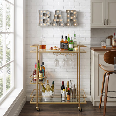 Chariot-bar en métal avec tablettes en miroir Harter