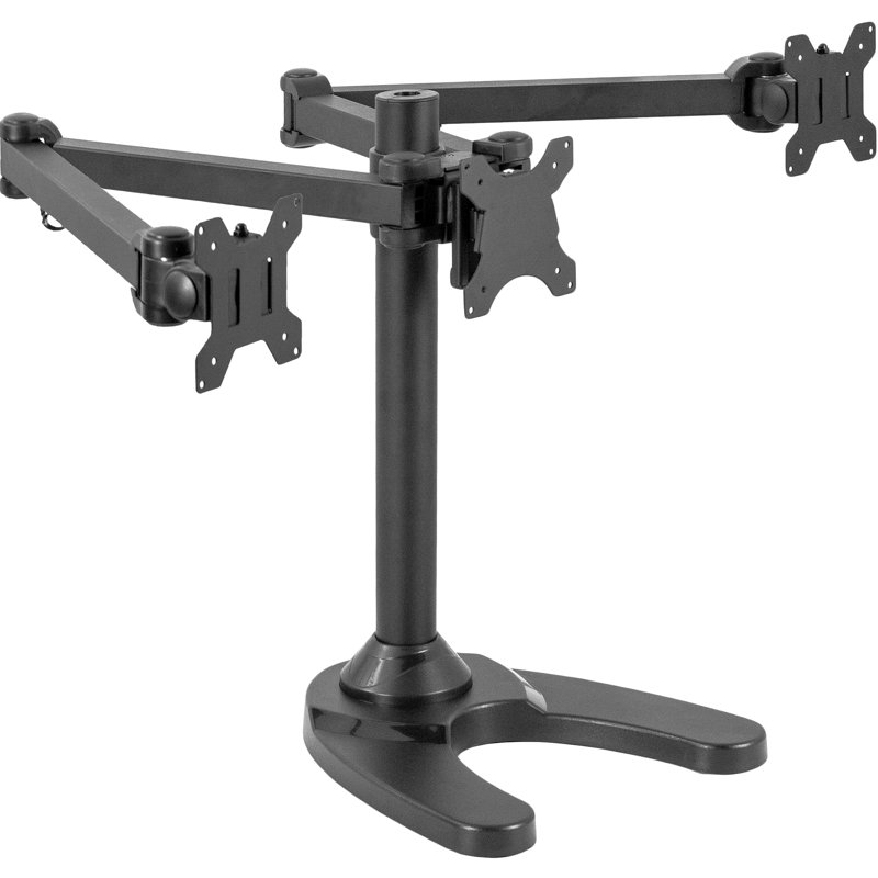 Black Adjustable Steel Triple Monitor Desk Stand