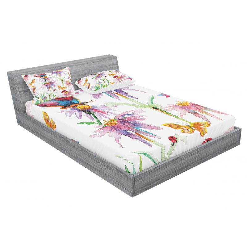 Microfiber Floral Sheet Set, Queen Sheet Set with Fitted Sheet, Floral 2