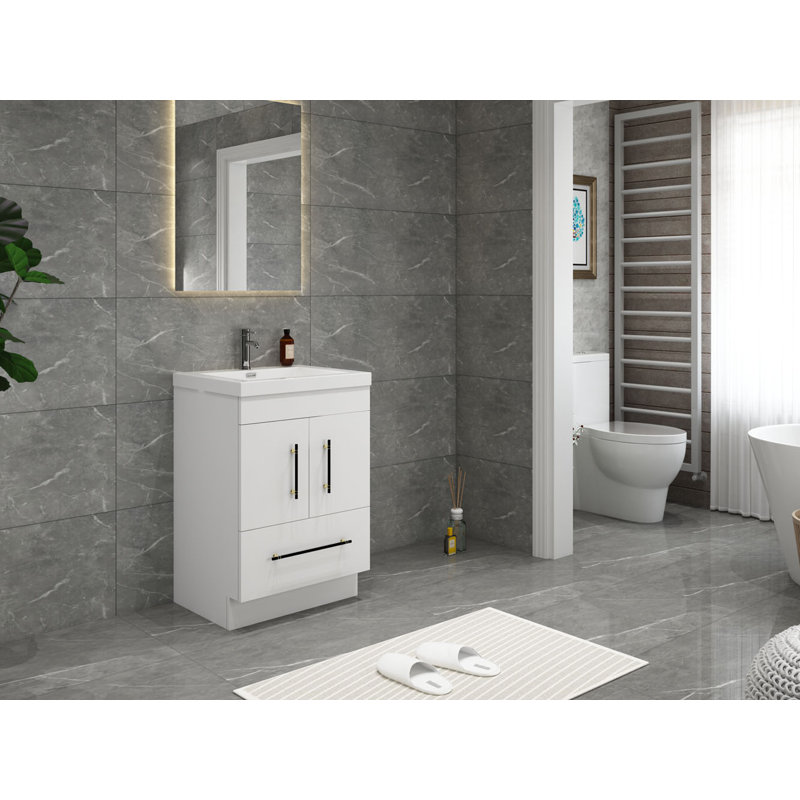 Ensemble de meuble-lavabo simple 24 po Carliss, Blanc lustré, Noir