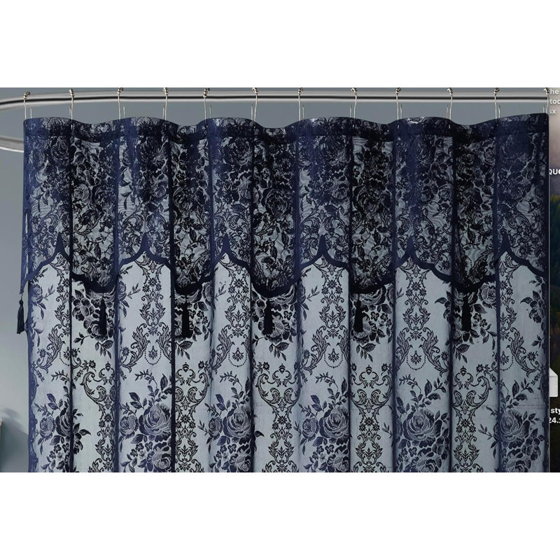 Rideau de douche en dentelle bleu marine Cherrilyn, 72" H x 72" W, Floral 1, Marine