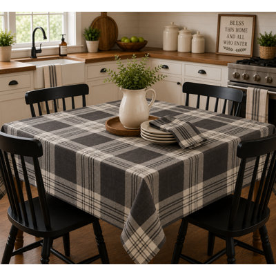 52"x52" Sq. Stone Grey Plaid Tablecloth