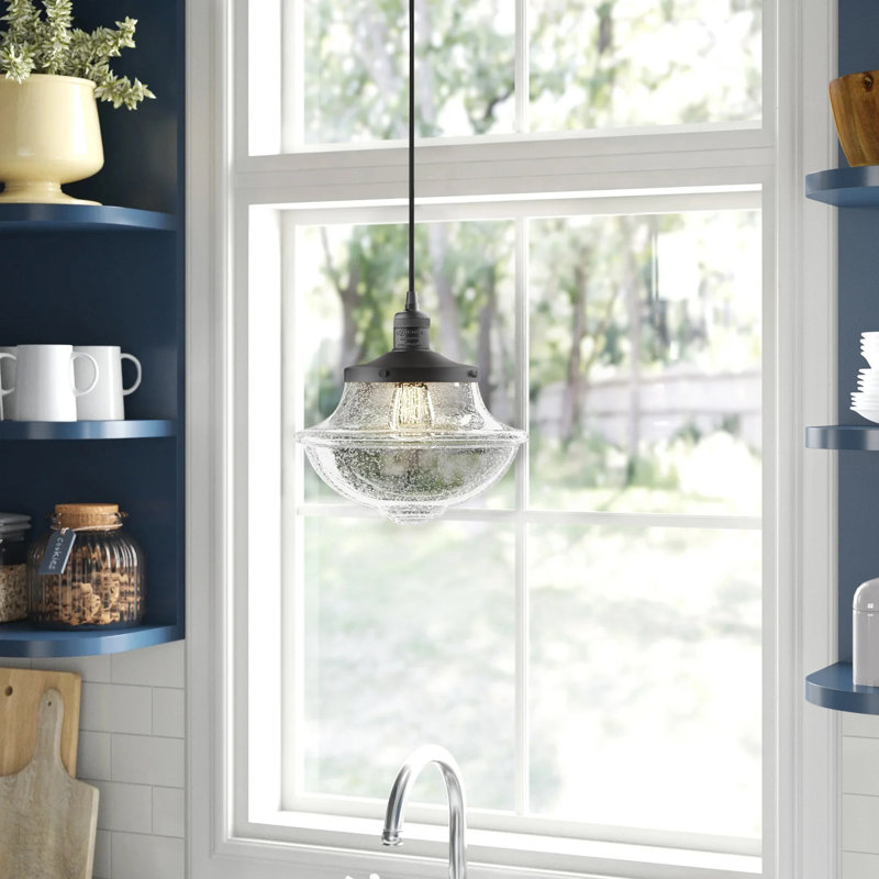 Luminaire suspendu simple à 1 lumière Baptiste, Grainé, Ampoule DEL 6 watts Vinage, Noir mat