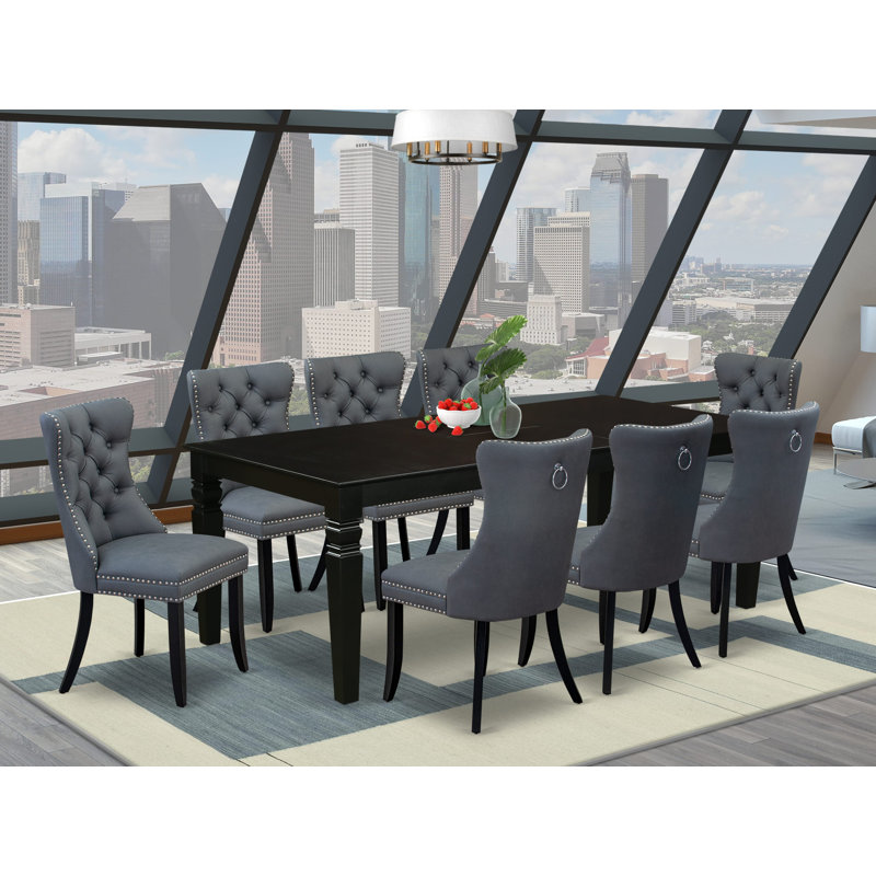 7 Piece Dining Set Includes a Rectangle Kitchen Table with Butterfly Leaf and 6 Polyester Fabric Upholstered Chairs, Black