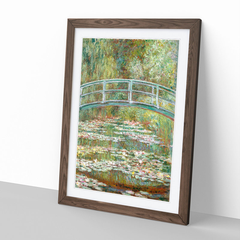The Japanese Footbridge Vol.1 by Claude Monet - Picture Frame Painting, 36cm H x 27cm W x 2cm D, Walnut