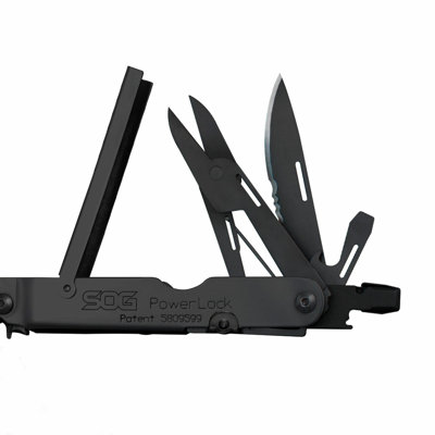 SOG Powerlock Stainless Steel Folding Knife 18 Tool Multi Tool Pliers, Black