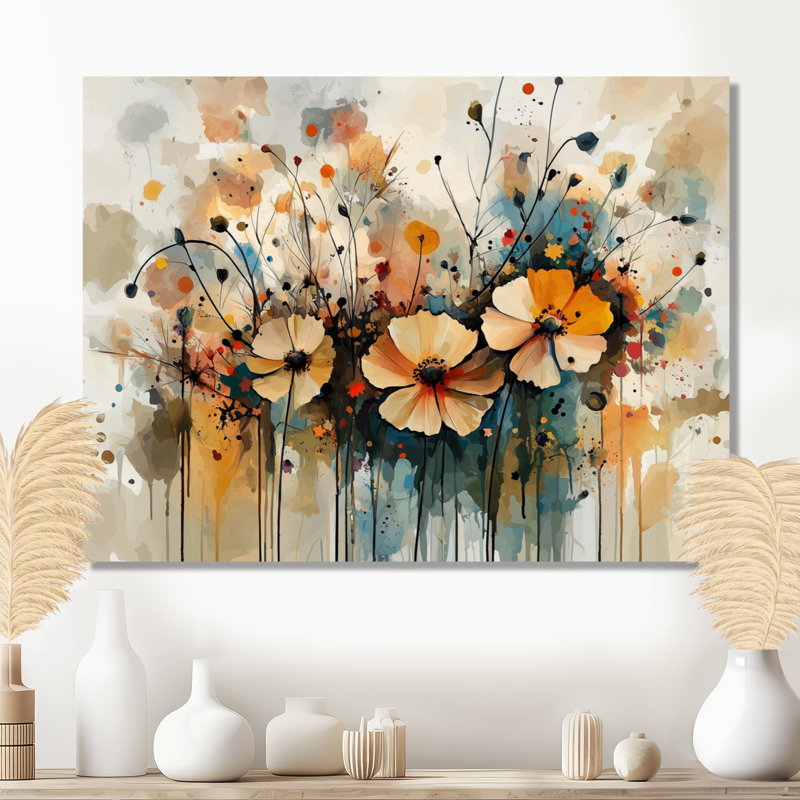 Fleurs sauvages sauvages, symphonie abstraite I - fleurs sauvages, décoration murale en métal, H 30 po x l 40 po