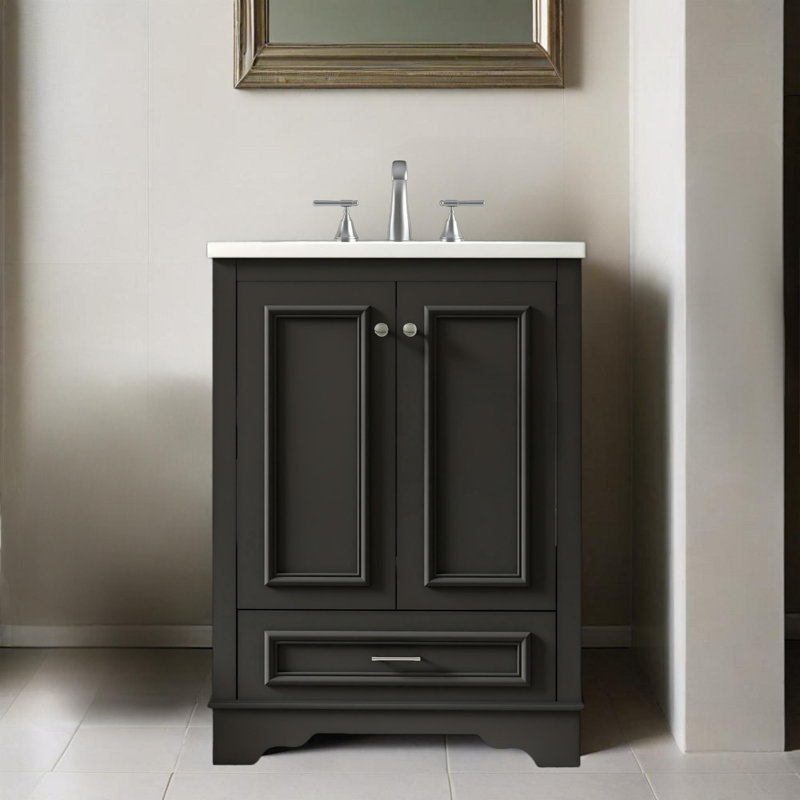 24'' Modern Bathroom Vanity With Ceramic Sink,soft Closing Doors, Black