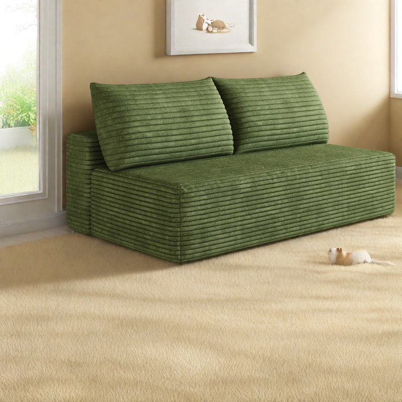 Canapés d'angle à compression, canapé moderne en velours côtelé moelleux de 150 cm pour la maison, Vert