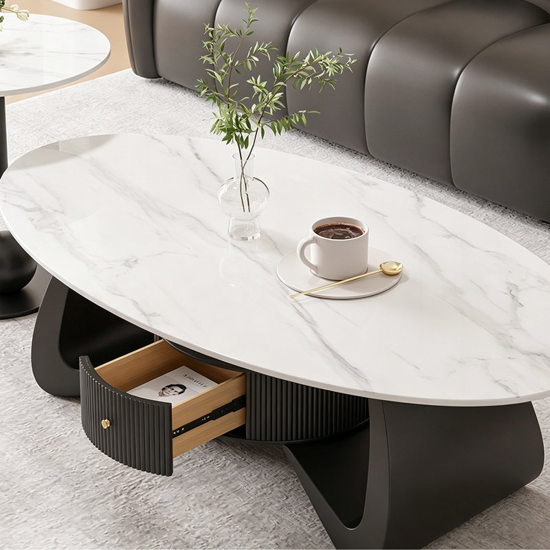 Table basse Italian Minimalist Premium, H 17,71 po x L 39,37 po x l 21,65 po, Plateau blanc / base noire
