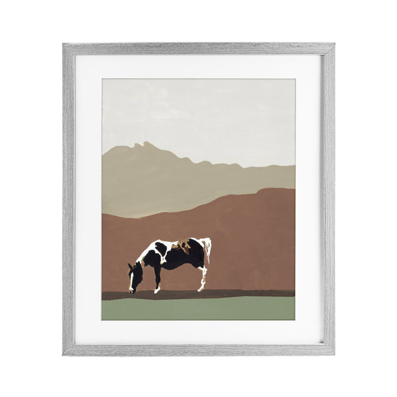 «Modern Mountains Horse», reproduction encadrée sous verre, design par Patricia Pinto, H 16 po x l 13 po, Cadre de ferme gris