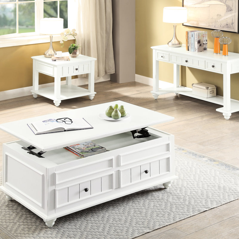 Table de bout blanche délavée pour la chambre à coucher - Rangement polyvalent et style rectangulaire en bois blanchi