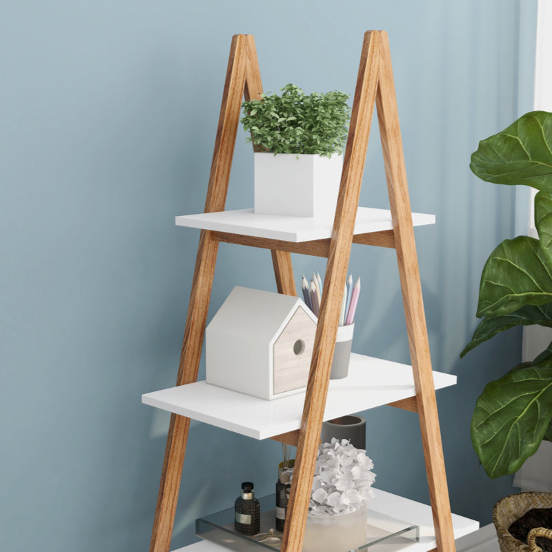 Solid Bamboo Wood Oxford “A”Frame Ladder Display Bookshelf