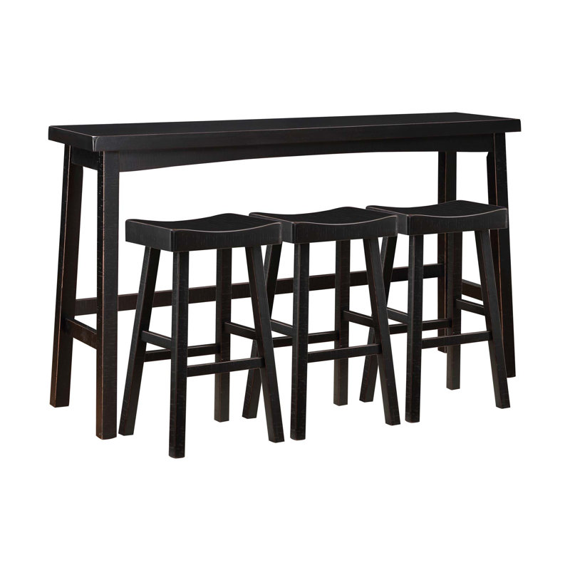 Ensemble de tabourets de bar, table et tabouret de bar transitionnel 4 pièces, Noir