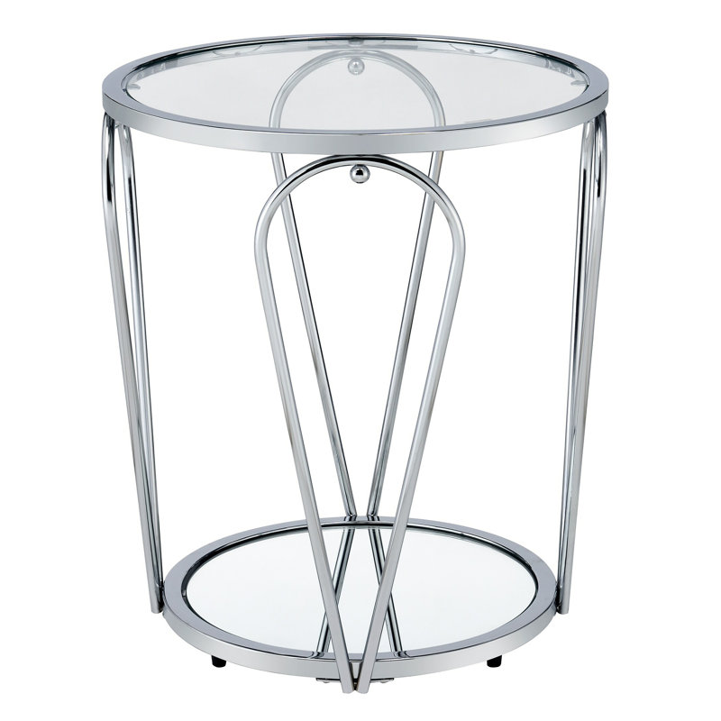 Table de bout ronde en verre Renea, Clair, Chrome chrome