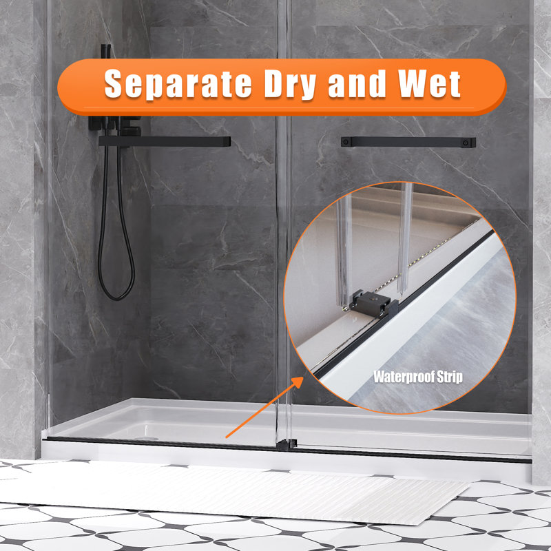 56-60 in. W x 76 in. H Double Sliding Frameless Shower Door in Matte Black with 3/8 in.（10mm）Clear Tempered Glass