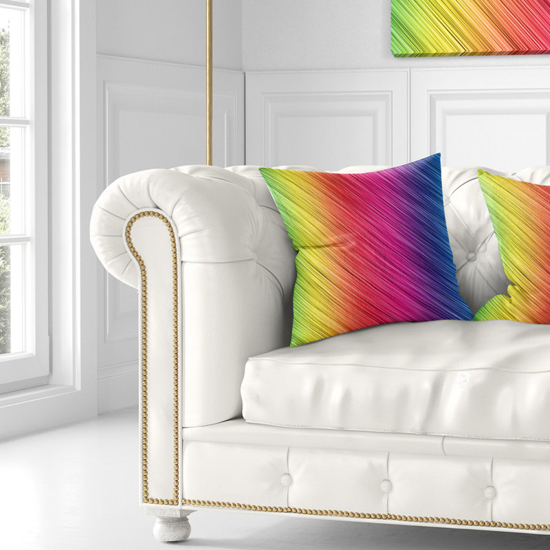 Lignes multicolores néon incandescent - Coussin imprimé abstrait, 16 po x 1 po, Carré