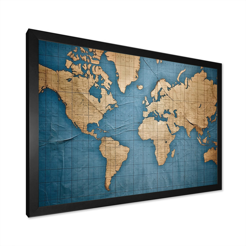 Ancienne carte du monde VII, reproduction d'art sur toile, H 34 po x l 44 po x P 1,5 po, Cadre simple noir