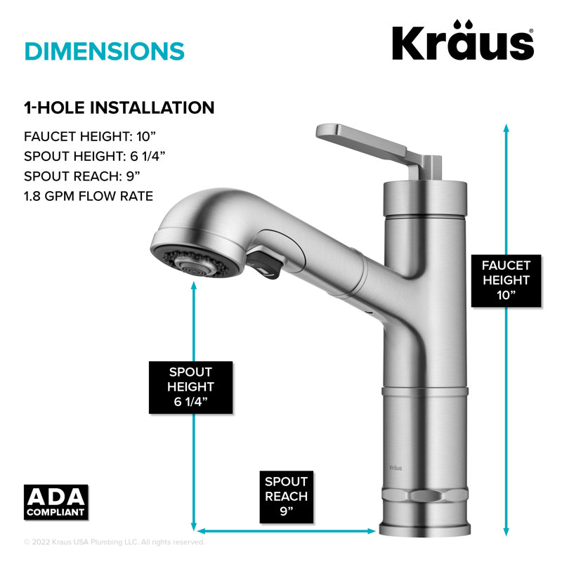 Allyn Pull-Out Single Handle Kitchen Faucet, Silver