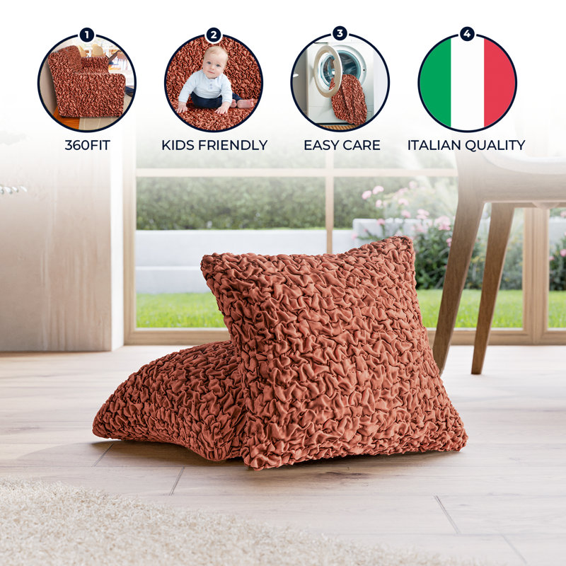 Housse extensible pour coussin décoratif - Écologique et douce - Collection Fuco Cotton (ensemble de 2), Terre cuite