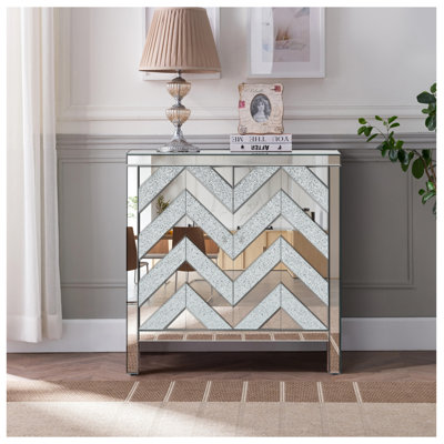 YSVIGI Storage Cabinet with Mirror Trim and M-Shape Design, Spliced Combination Unit for Living Room, Dining Room, and Entryway