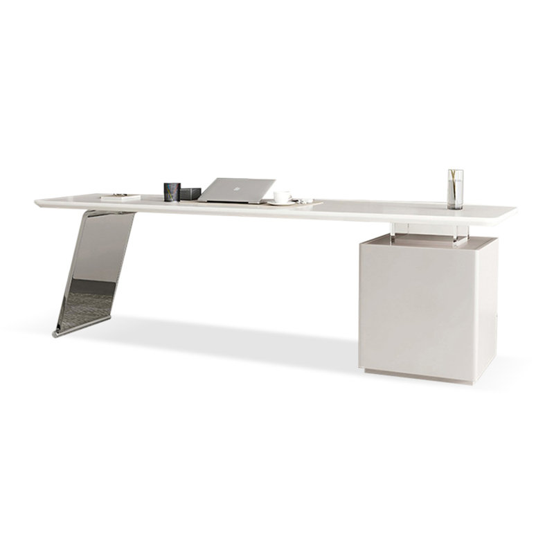 White Rectangular Manufactured Wood with 3 drawers desk, 29.53" H x 78.74" W x 27.56" D