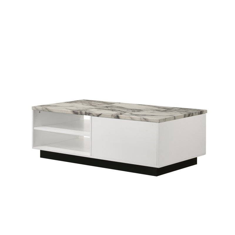 Table basse blanche de 47 po avec plateau en faux marbre Matilda