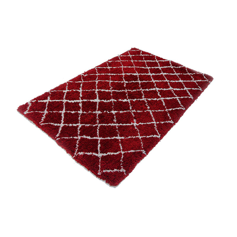 Tapis de poils longs zone rouge marocain treillis fait main Bartee