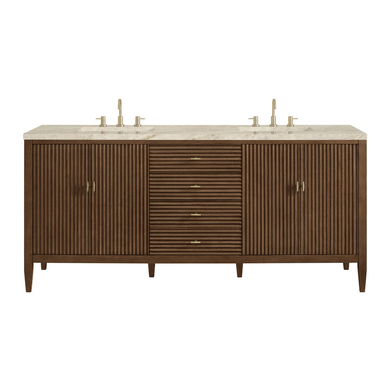 Myrrin 72'' W Double Vanity, Mid-Century Walnut, 8" Widespread, Tajnar Eclos