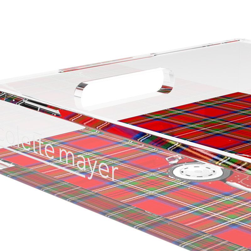 Xmas Tree Plaid Acrylic Rectangle Decorative Tray, 12.5"W x 7.75"D x 2"H