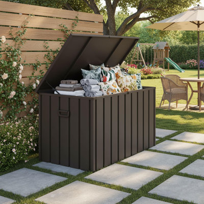 Purple Leaf 160 Gallons Water Resistant Lockable Resin Deck Box, Brown - Outdoor Storage Container for Patio Cushions, Pool Accessories & Garden Tools