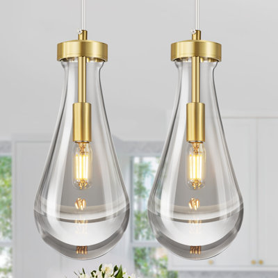 Luminaires suspendus Raindrop pour îlot de cuisine Luminaires suspendus en forme de larme Luminaires suspendus en verre massif transparent Lustres modernes pour salle à manger, porche, couloir, salon (paquet de 2)