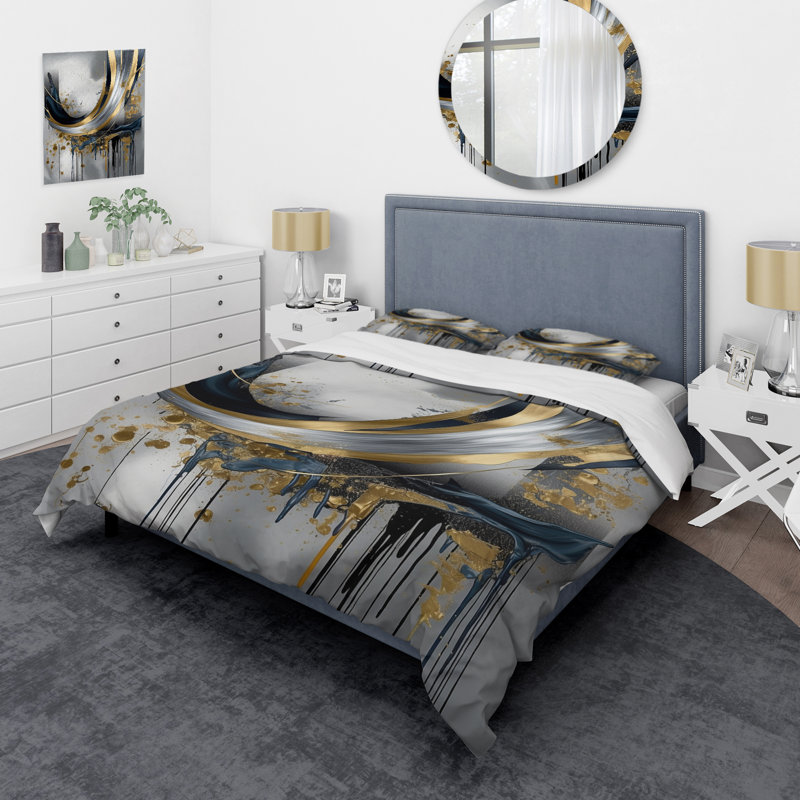 Ensemble de housse de couette en microfibre / polyester à motif abstrait V Shapes And Lines