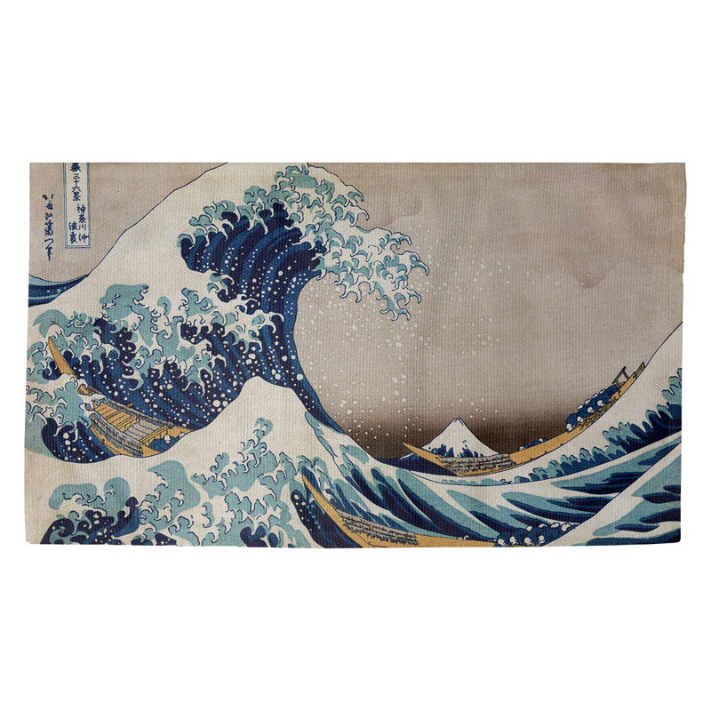 Paillasson d’intérieur The Great Wave Dobby, Rectangulaire 2 pi 1,5 po x 3 pi 4 po, Bleu / blanc