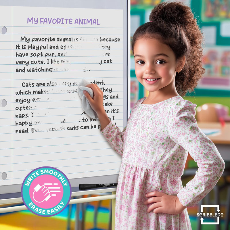 Scribbledo 24” X 30” Giant Magnetic Notebook Paper For Classroom Elementary Classroom Must Haves For Teachers Elementary Dry Erase Magnetic Lined Paper For Whiteboard Notes Lists And Handwriting
