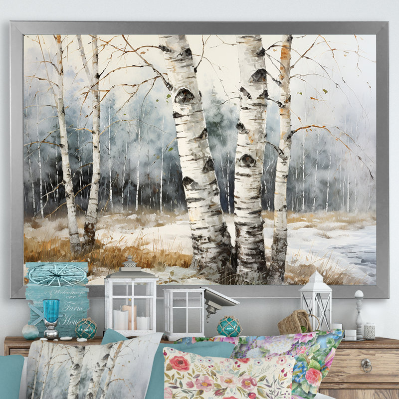«Silver Minimalisme Tree Birchs Breath III» sur toile, Cadre photo argenté, H 16 po x l 32 po x P 1 po