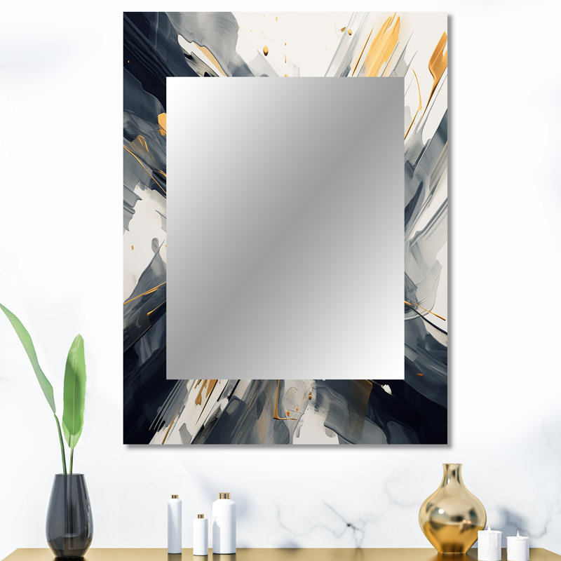 Gold and Grey Abstractions I - Abstract Shapes Decorative Mirror, Gray Wall Mirror, Printed Metal Art, 40" x 30"