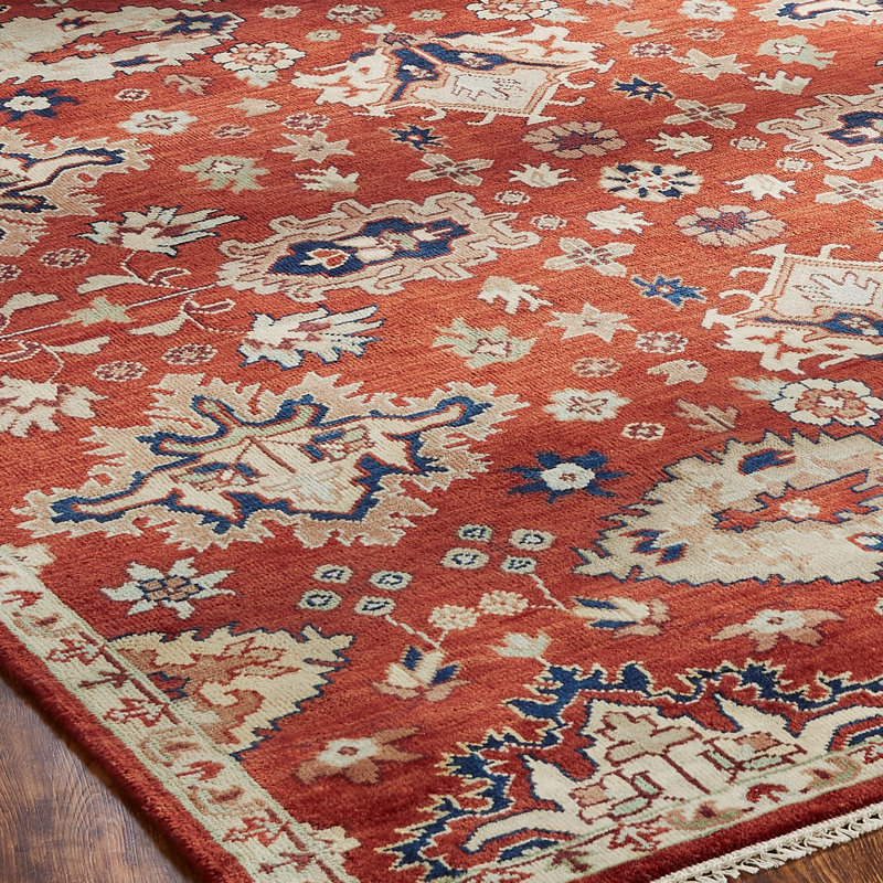 Wool Oriental Area Rug in Rust, Rectangle 9' x 12'