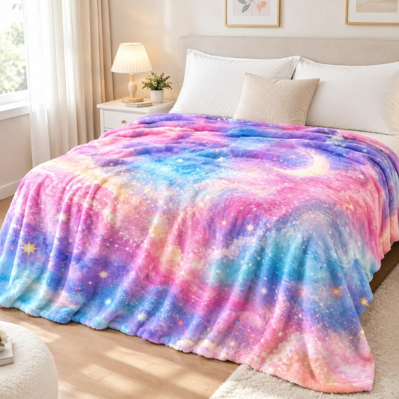 Vibrant Galaxy Print Plush Blanket, Dreamy Nebula Throw for Sofa Couch Bed Home Cozy Decoration, All‑Season Lightweight Fleece Blanket