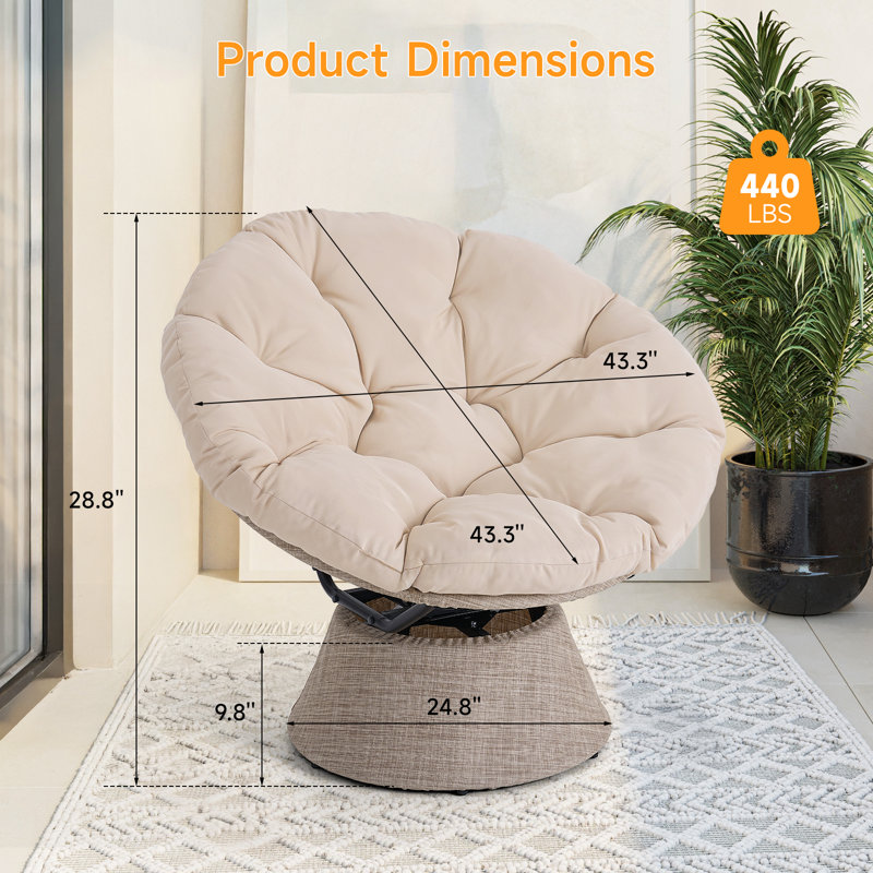 Ergonomic 360° Swivel Papasan Accent Chair With Soft Extra Thick Cushion,Comfy Living Room Chair, Beige