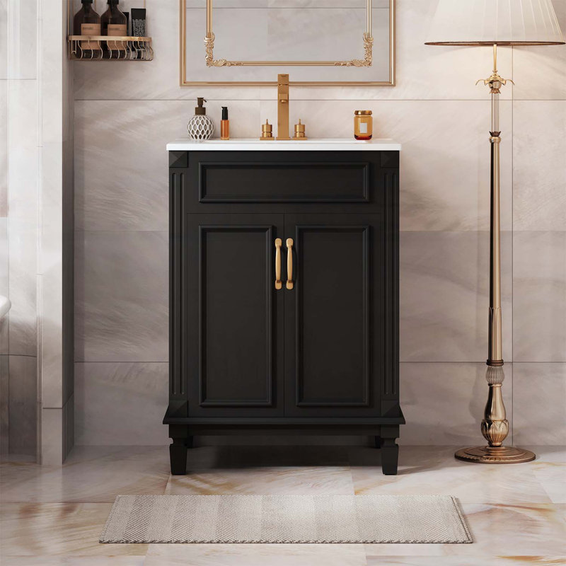 Meuble-lavabo moderne 24 po avec lavabo supérieur, Noir
