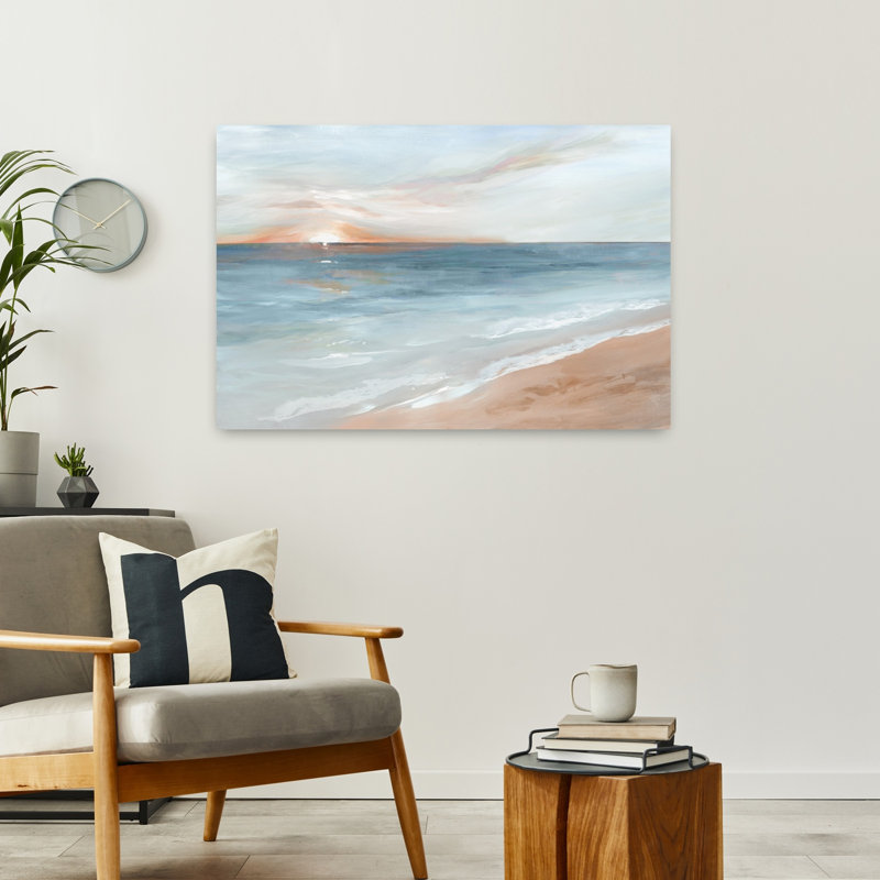 «Serene Sunrise Over Calm Waters», art mural abstrait côtier, H 24 po x l 36 po