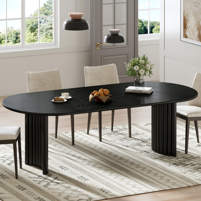 30"H×33.5"W Oval Wood Dining Table Double Pedestal Kitchen Table, Black, 30" H x 79" L x 33.5" W
