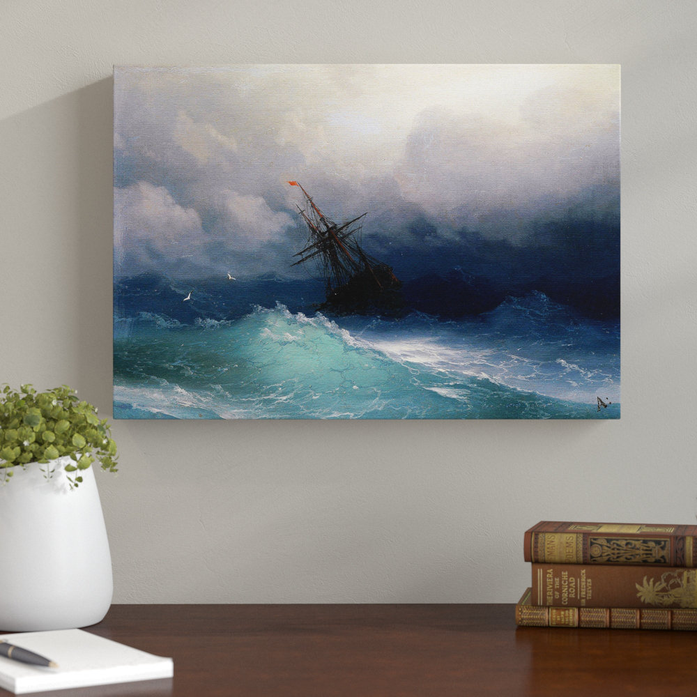 Ship on a Stormy Sea by - Wrapped Canvas - Framed Print