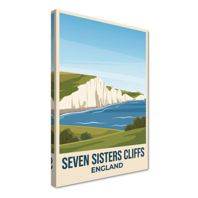 Seven Sisters Cliffs, England - Romantic Vintage-Style Travel Poster Of White Chalk Cliffs. Giclee Print On Wrapped Canvas. Wall Art, Home Decor - Natural Landmarks, England - Wrapped Canvas Print