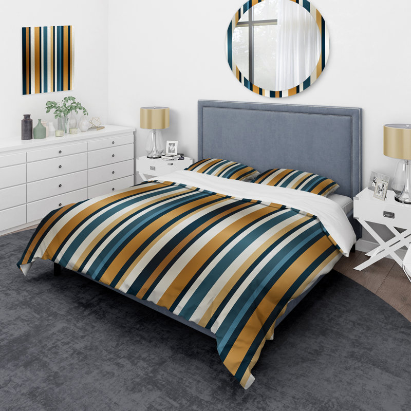 Ensemble de housse de couette élégant à rayures dorées et blanches, Housse de couette pour très grand lit et 2 très