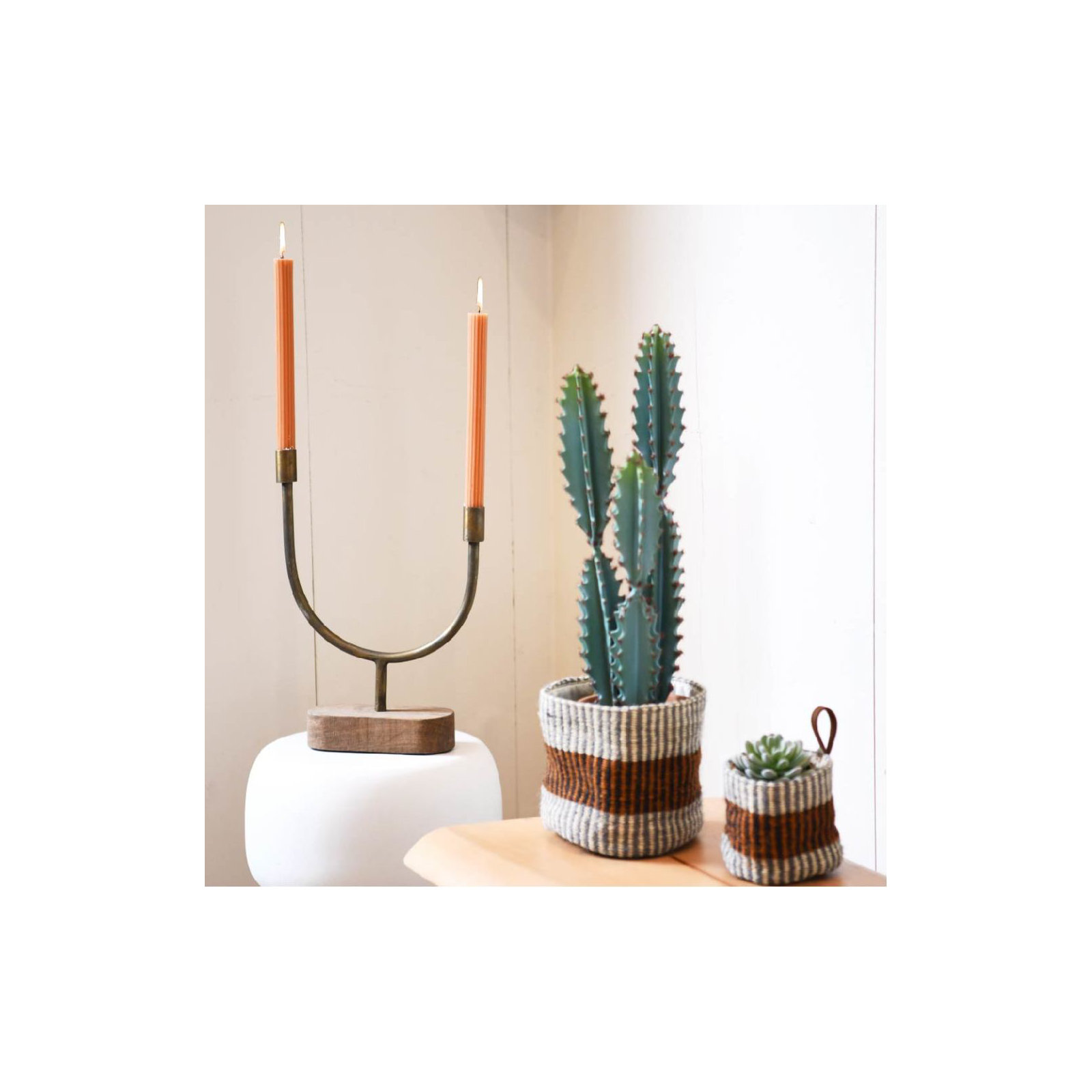 17.75" Iron Tabletop Candlestick, 13.75" H x 10.25" W x 3" D