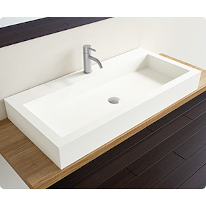 Lavabo de salle de bain vasque rectangulaire en résine blanc brillant 39,3 po x 18,8 po Badeloft WB-05-XL-G, Blanc brillant