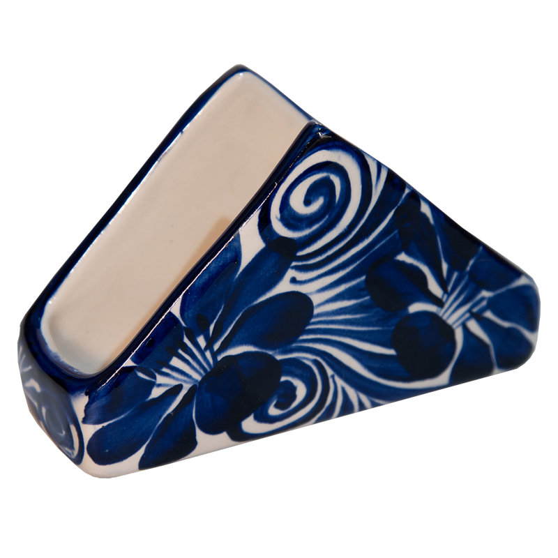 Porte-serviettes en céramique blanc et bleu 